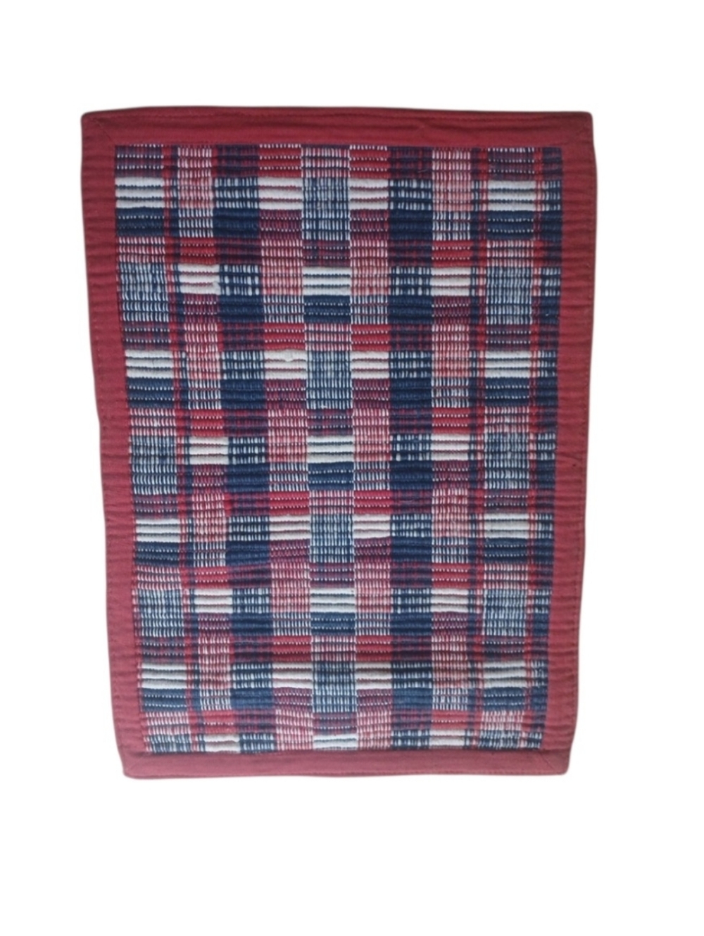 Handwoven Centerpiece Or Placemat  in Red, White And Blue